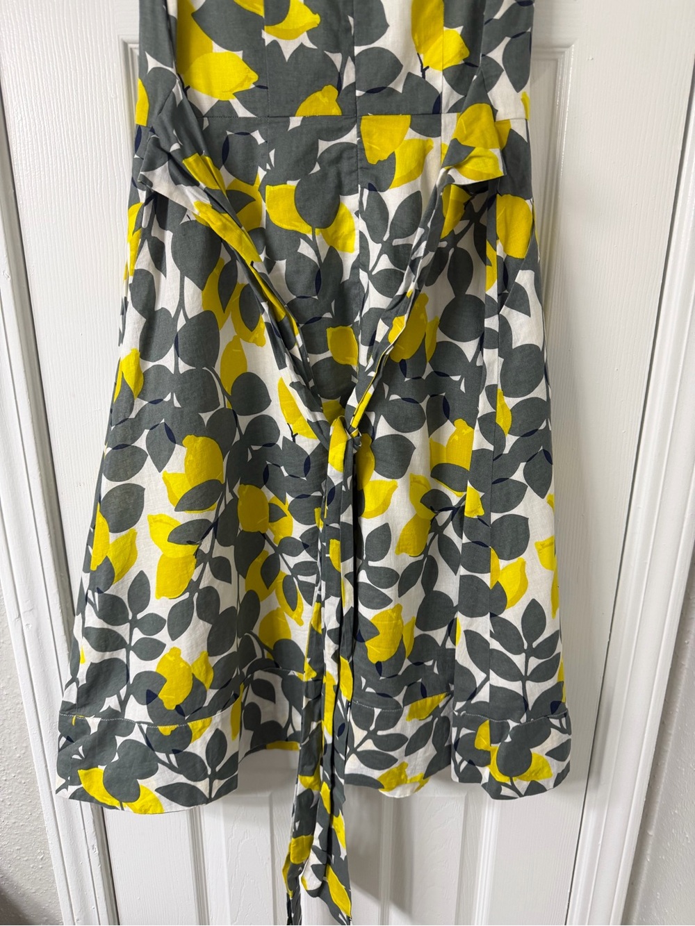 Boden Jade Fit & Flare Midi Dress 8 Lemon Print Cotton Linen Blend Summer Fruit - Picture 9 of 12